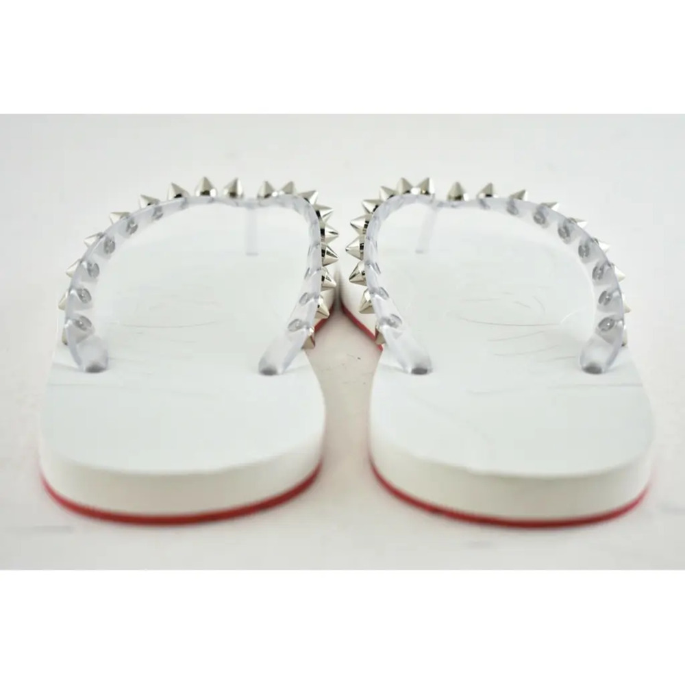 Christian Louboutin Loubi Flip Spikes Donna Flat White Thong Flip Flop Sandal 41 - Picture 11 of 12